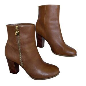 Michael Kors Margaret Womens 6.5 Leather Ankle Booties Gold Zipper Block Heel